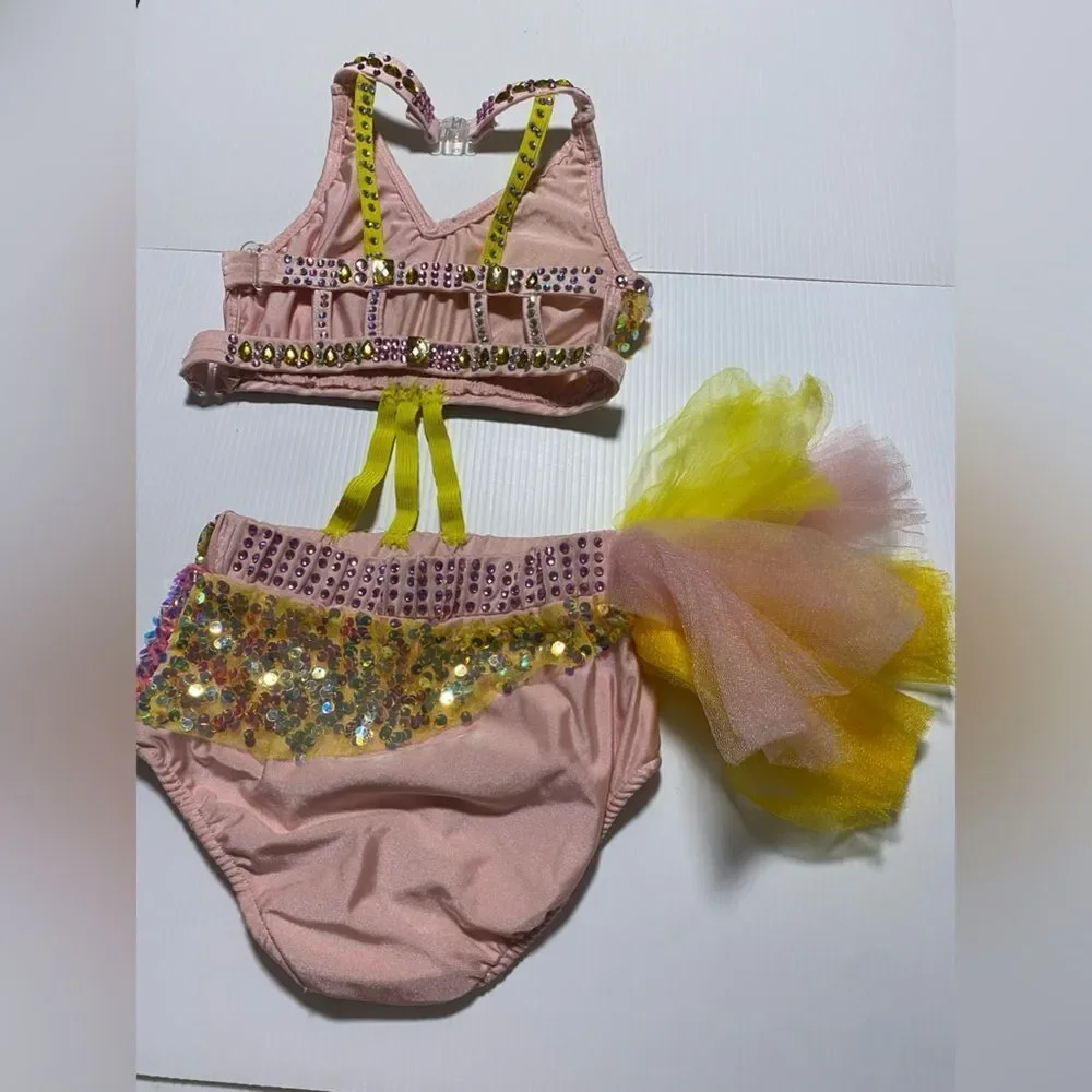 Glamour custom solo sassy dance costume pink lemonade rhinestone LC child